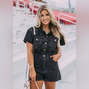 boutique black denim romper